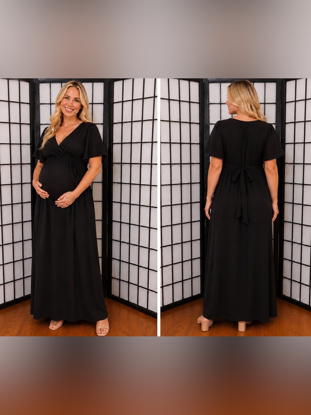 NWT Maternity Black Flutter Sleeve Maxi Dress – Size M